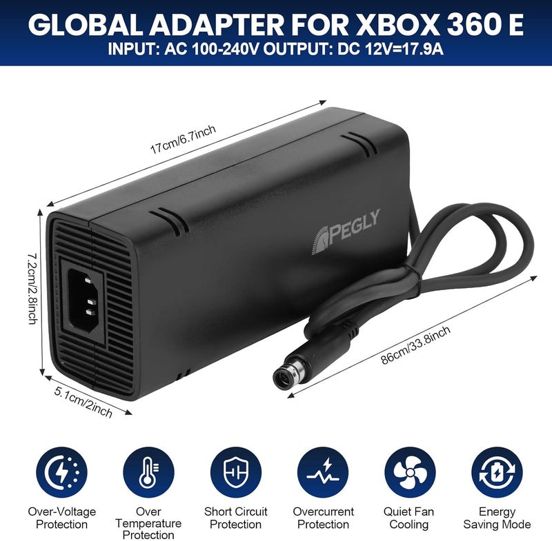 PEGLY مزود طاقة لجهاز Xbox 360 E، كتلة مزود الطاقة مع سلك الطاقة، محول AC لجهاز Microsoft Xbox 360 E، 100-240V - Image 2